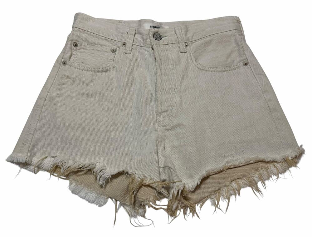 MOUSSY VINTAGE Shorts Premium Cutoff Cream Denim Raw Hem Buttonfly size 25